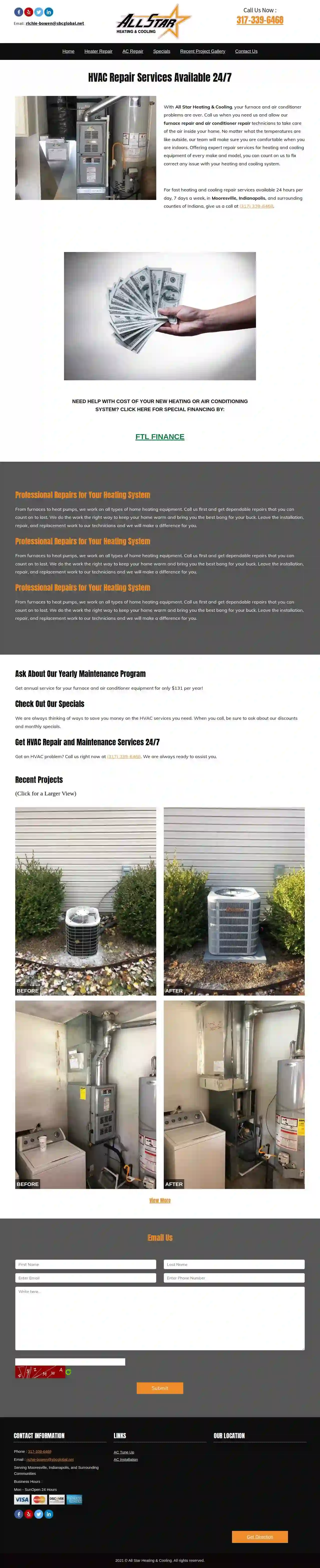 All Star Air Conditioning, Furnace, Heater Installation, Repair & Tune Up in Mooresville Indiana