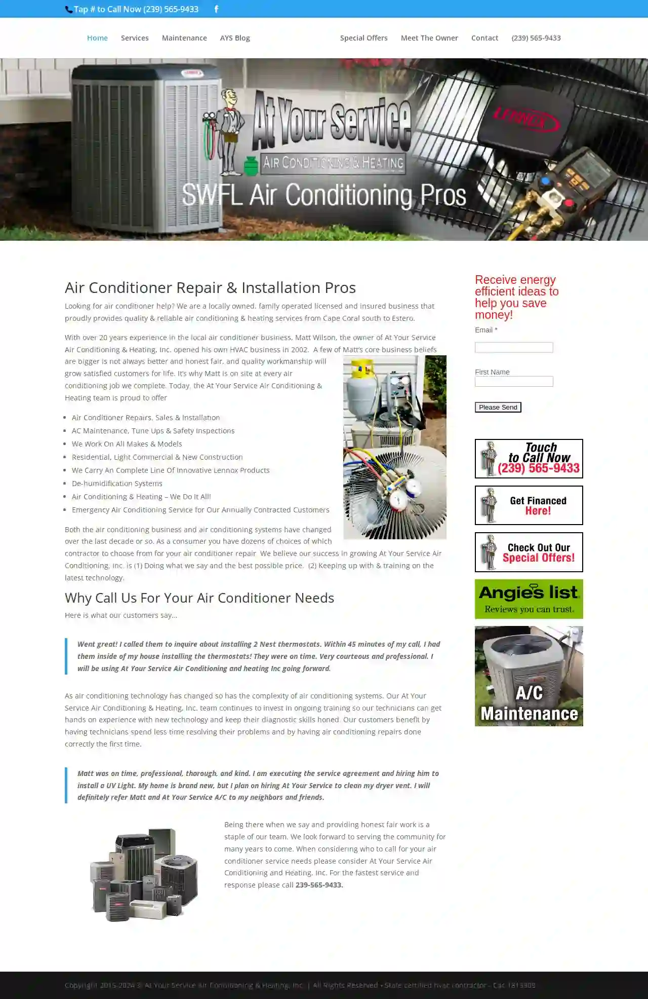 At your service air conditioning and heating inc